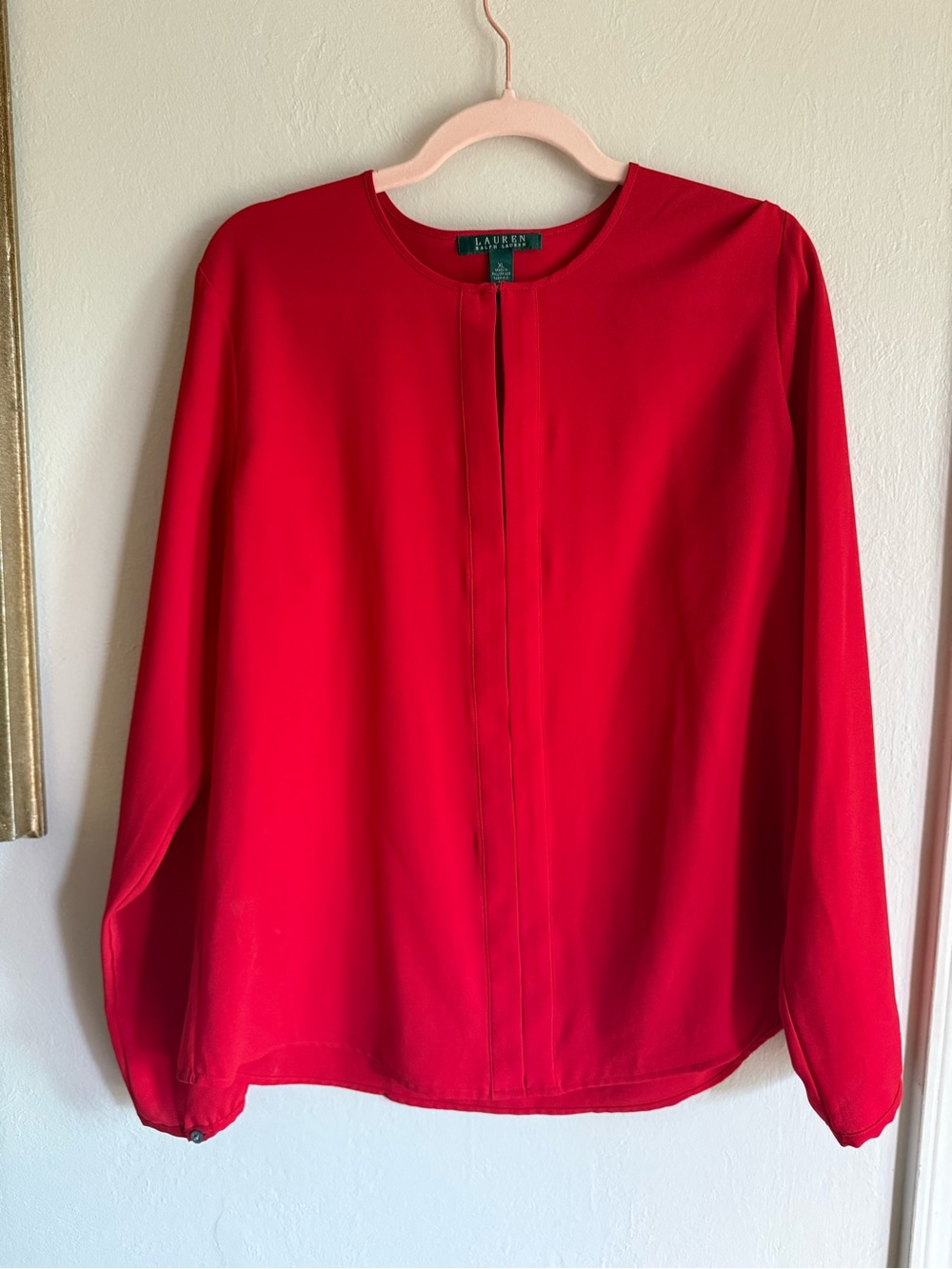 Ralph Lauren Green Tag, Red Long Sleeve Top with keyhole neckline. XL